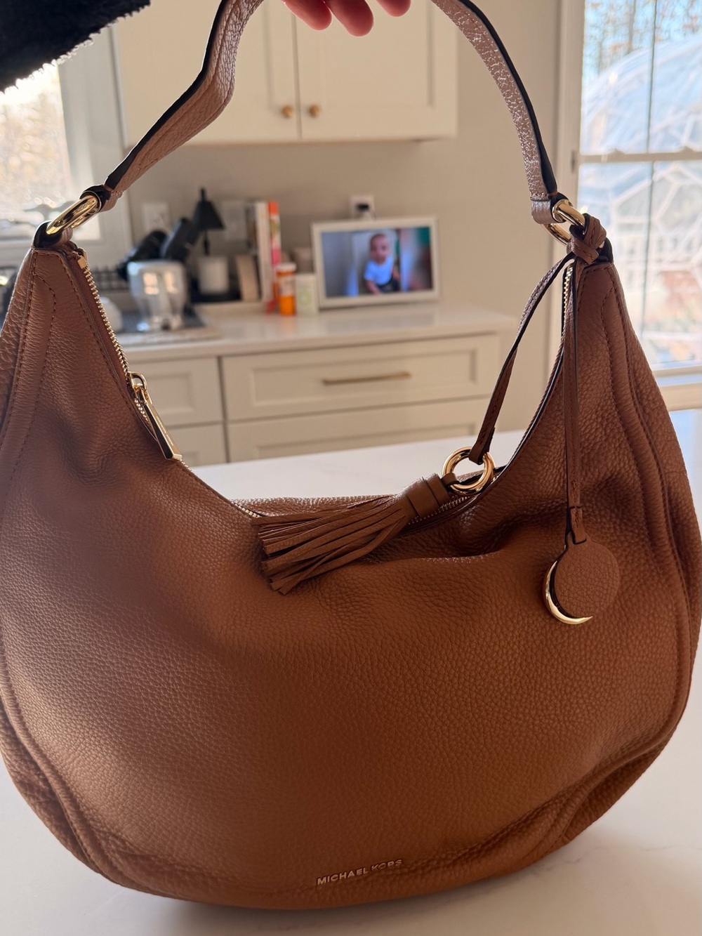 Michael Kors Cognac Pebbled Leather Hobo with Tassel